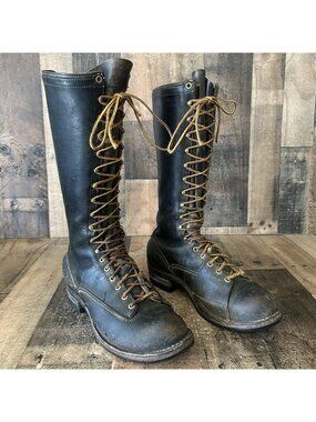 Wesco Vintage Tall Lace Up Logger Linesman Plain Toe Work Boots Mens 10.5 C
